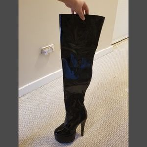 Black Patent Thigh High Boots Size 8